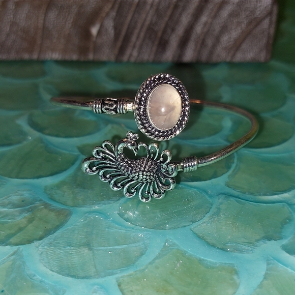 Rose Quartz Peacock Adjustable Bangle Bracelet - Picture 2 of 7